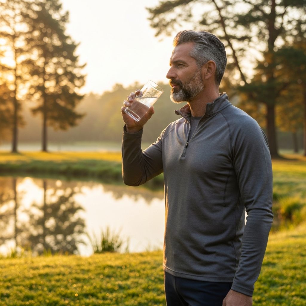 Pria minum air segar